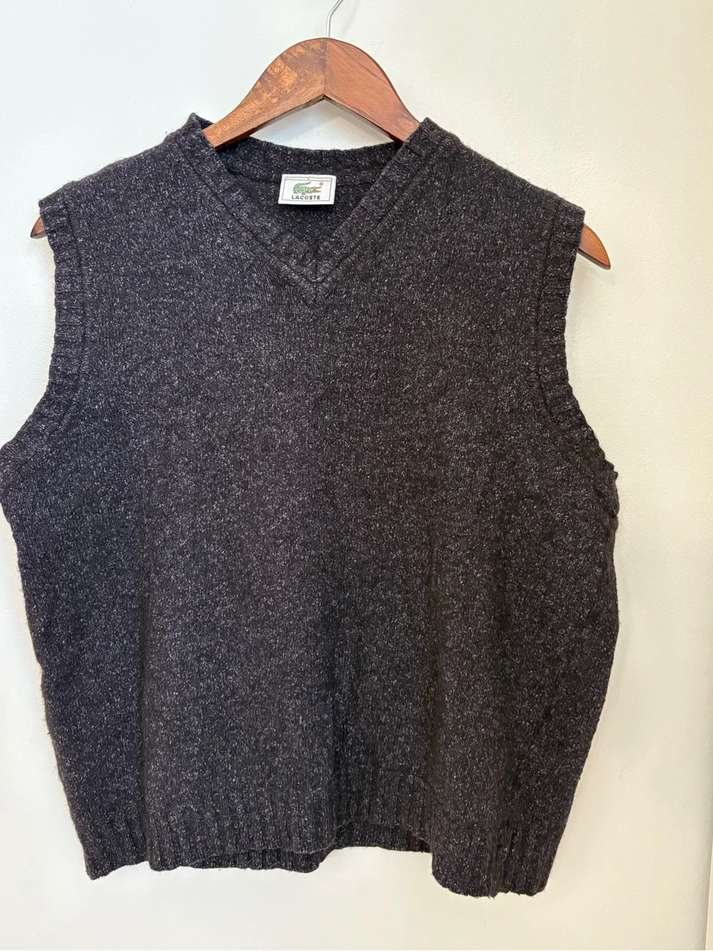 Lacoste VINTAGE Men’s Charcoal Wool,Silk and Nylon Blend V-Neck Sweater Vest